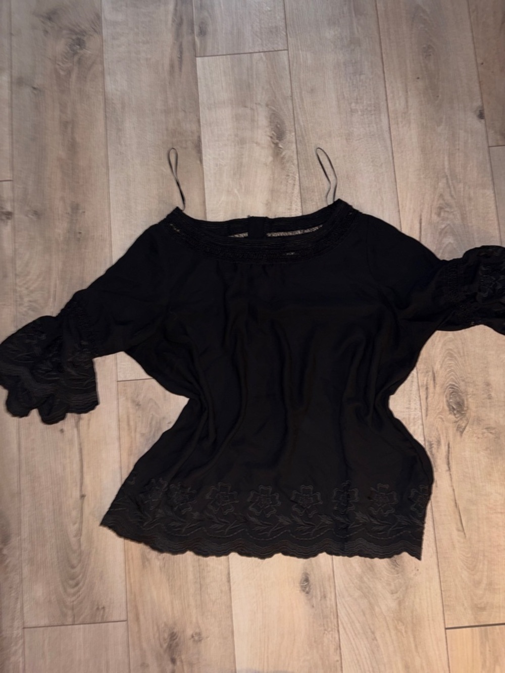 Boho Black Lace Trim Women's Top